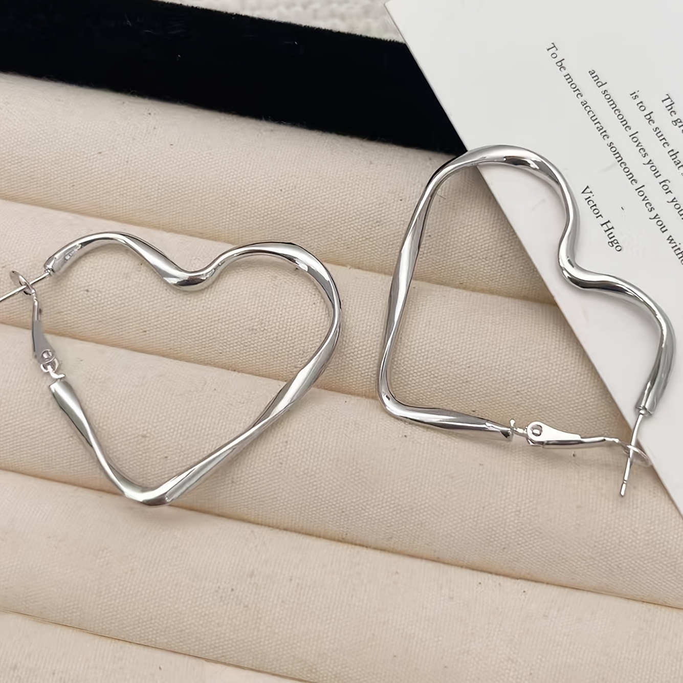 Golden and Silvery Large Peach Heart Earrings